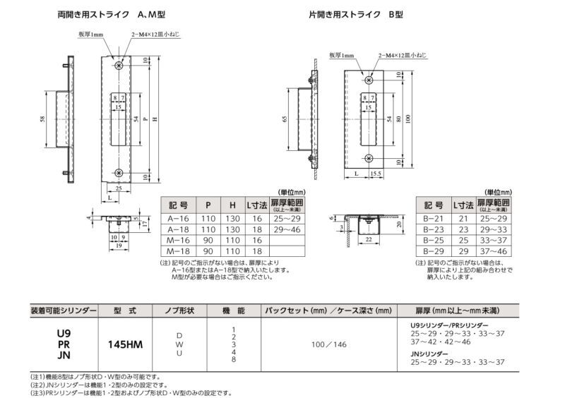 MIWA U9145HMD-1 BS100mm 扉厚25-28・29-32・33-36mm （本締付モノ